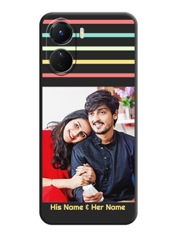 Custom Color Stripes with Photo and Text on Photo on Space Black Soft Matte Mobile Case - Vivo Y16