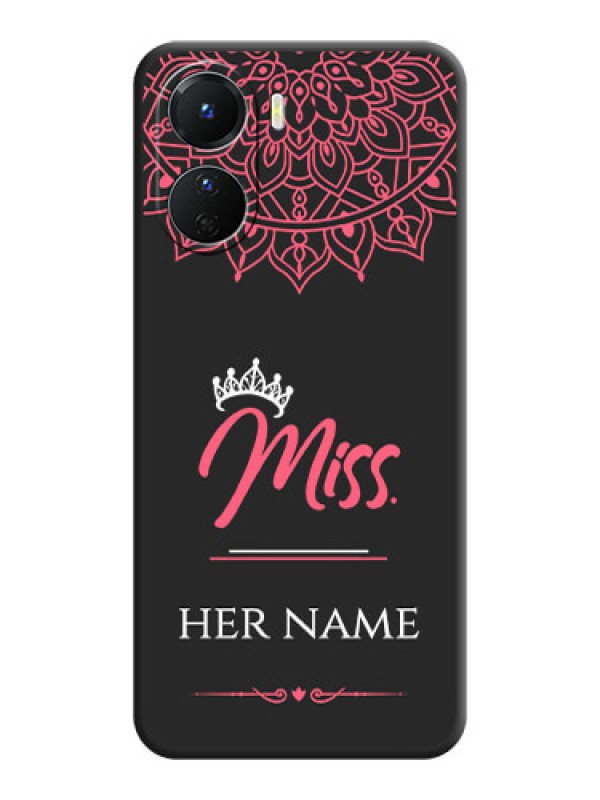 Custom Mrs Name with Floral Design on Space Black Personalized Soft Matte Phone Covers - Vivo Y16