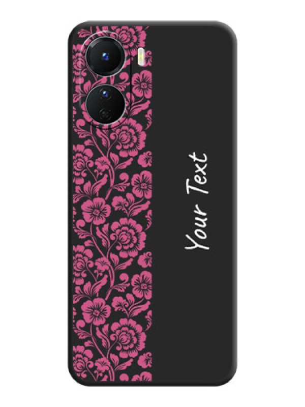 Custom Pink Floral Pattern Design With Custom Text On Space Black Personalized Soft Matte Phone Covers -Vivo Y16