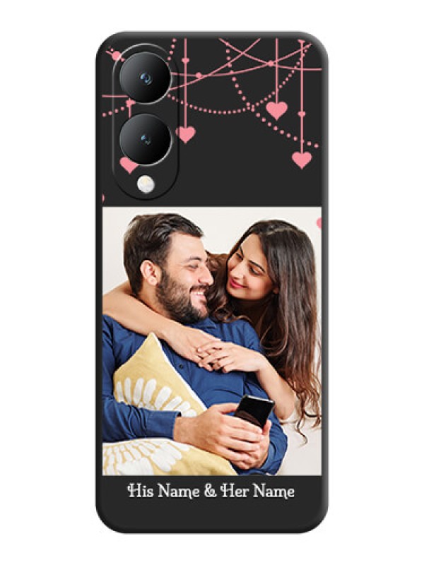 Custom Pink Love Hangings with Text On Space Black Custom Soft Matte Mobile Back Cover - Vivo Y17S