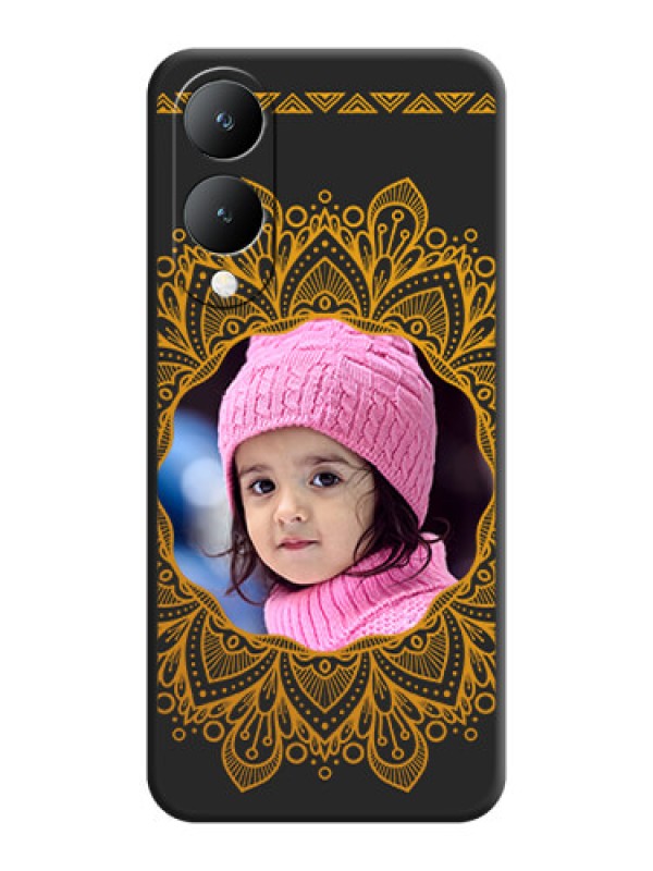 Custom Round Image with Floral Design On Space Black Custom Soft Matte Mobile Back Cover - Vivo Y17S