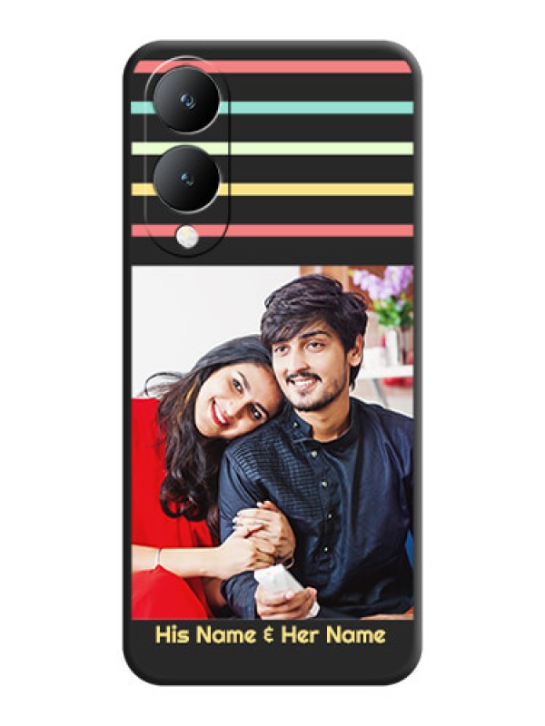 Custom Color Stripes with Photo and Text on Photo  On Space Black Custom Soft Matte Mobile Back Cover - Vivo Y17S