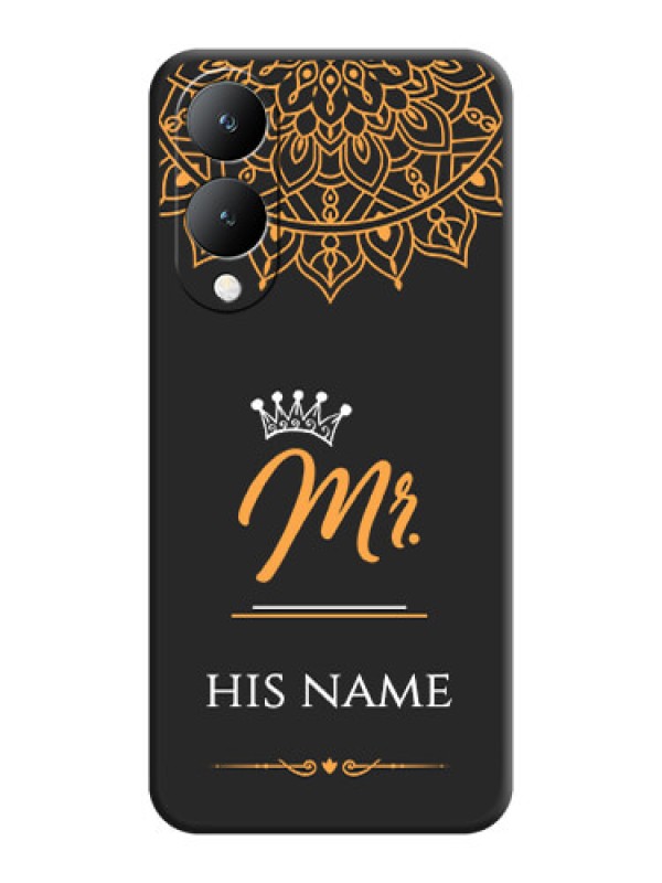 Custom Mr Name with Floral Design On Space Black Custom Soft Matte Mobile Back Cover - Vivo Y17S