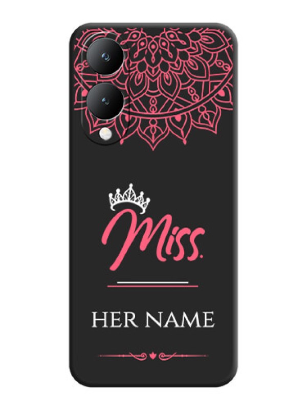 Custom Mrs Name with Floral Design On Space Black Custom Soft Matte Mobile Back Cover - Vivo Y17S