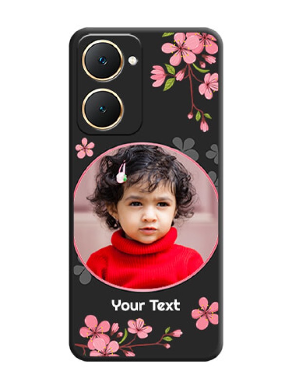 Custom Round Image with Pink Color Floral Design on Photo On Space Black Custom Soft Matte Mobile Back Cover - Vivo Y18e