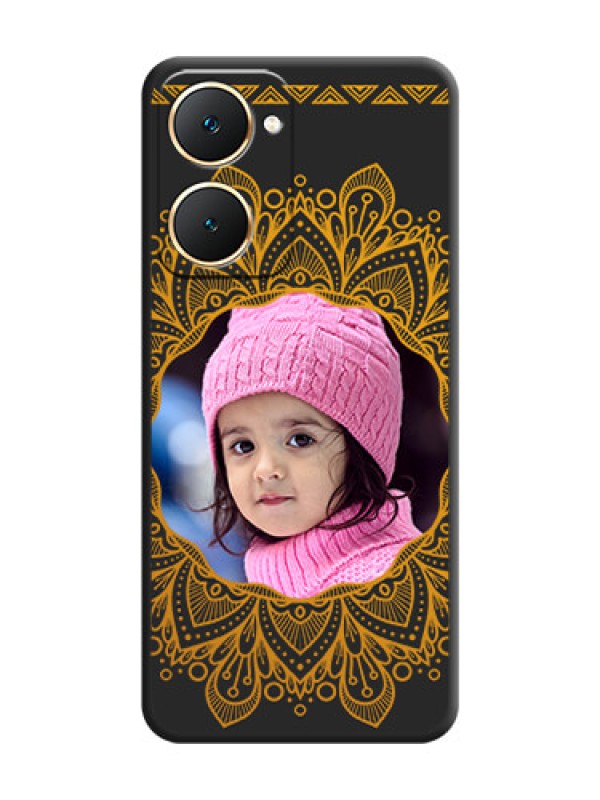 Custom Round Image with Floral Design On Space Black Custom Soft Matte Mobile Back Cover - Vivo Y18e