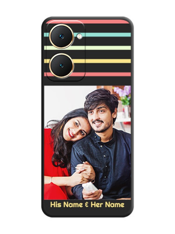 Custom Color Stripes with Photo and Text on Photo On Space Black Custom Soft Matte Mobile Back Cover - Vivo Y18e