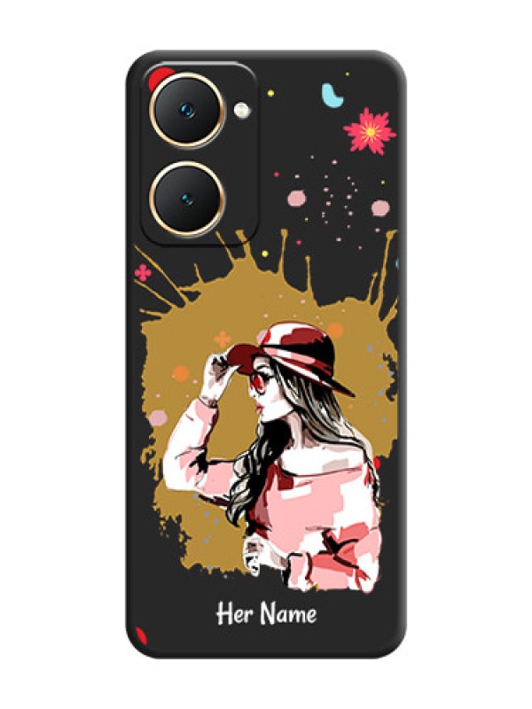 Custom Mordern Lady With Color Splash Background With Custom Text On Space Black Custom Soft Matte Mobile Back Cover - Vivo Y18i