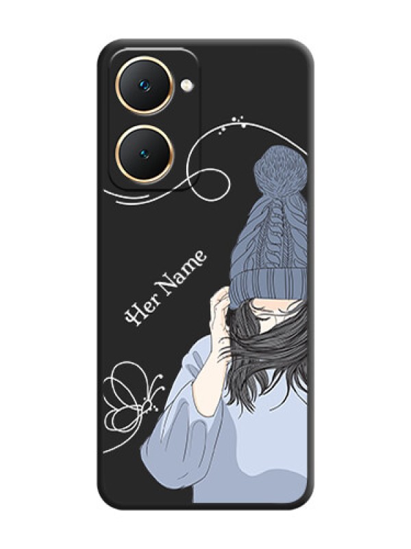 Custom Girl With Blue Winter Outfiit Custom Text Design On Space Black Custom Soft Matte Mobile Back Cover - Vivo Y18i