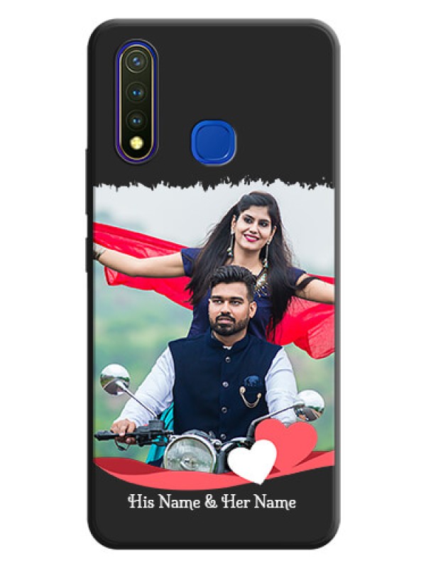 Custom Pink Color Love Shaped Ribbon Design with Text on Space Black Custom Soft Matte Phone Back Cover - Vivo Y19