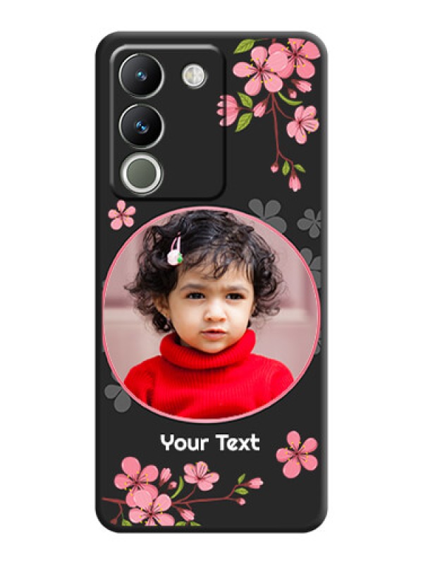 Custom Round Image with Pink Color Floral Design on Photo On Space Black Custom Soft Matte Mobile Back Cover - Vivo Y200 5G