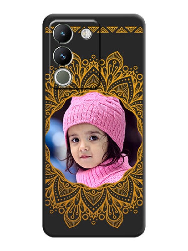 Custom Round Image with Floral Design On Space Black Custom Soft Matte Mobile Back Cover - Vivo Y200 5G