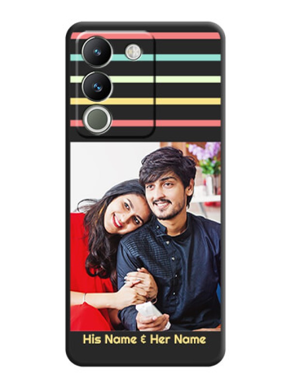 Custom Color Stripes with Photo and Text on Photo  On Space Black Custom Soft Matte Mobile Back Cover - Vivo Y200 5G