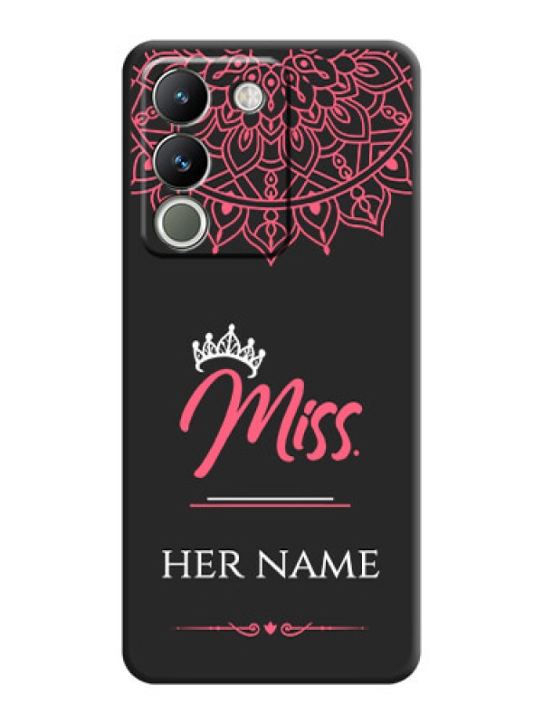 Custom Mrs Name with Floral Design On Space Black Custom Soft Matte Mobile Back Cover - Vivo Y200 5G