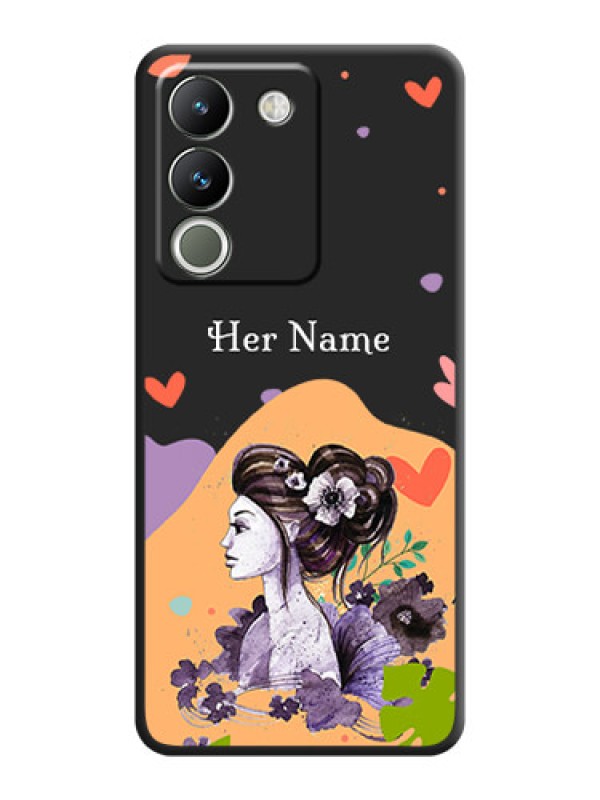 Custom Namecase For Her With Fancy Lady Image On Space Black Custom Soft Matte Mobile Back Cover - Vivo Y200 5G
