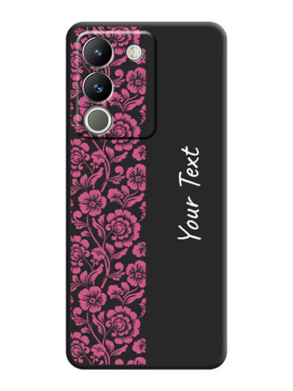 Custom Pink Floral Pattern Design With Custom Text On Space Black Custom Soft Matte Mobile Back Cover - Vivo Y200 5G