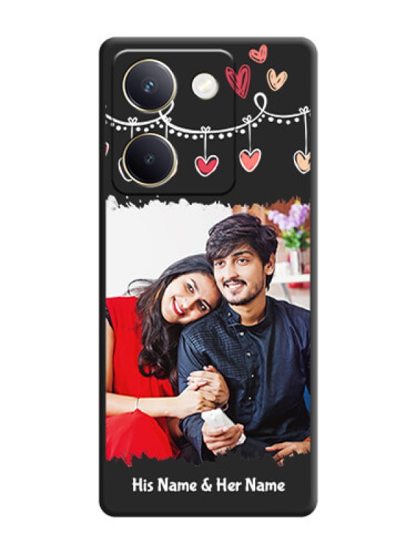 Custom Pink Love Hangings with Name On Space Black Custom Soft Matte Mobile Back Cover - Vivo Y200 Pro 5G