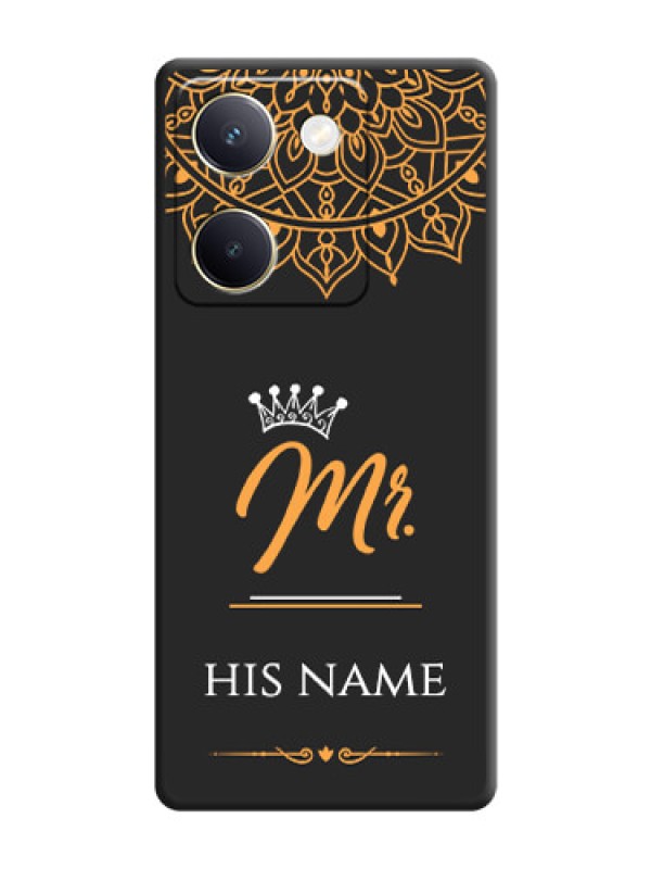 Custom Mr Name with Floral Design On Space Black Custom Soft Matte Mobile Back Cover - Vivo Y200 Pro 5G