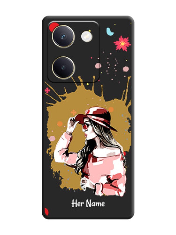 Custom Mordern Lady With Color Splash Background With Custom Text On Space Black Custom Soft Matte Mobile Back Cover - Vivo Y200 Pro 5G