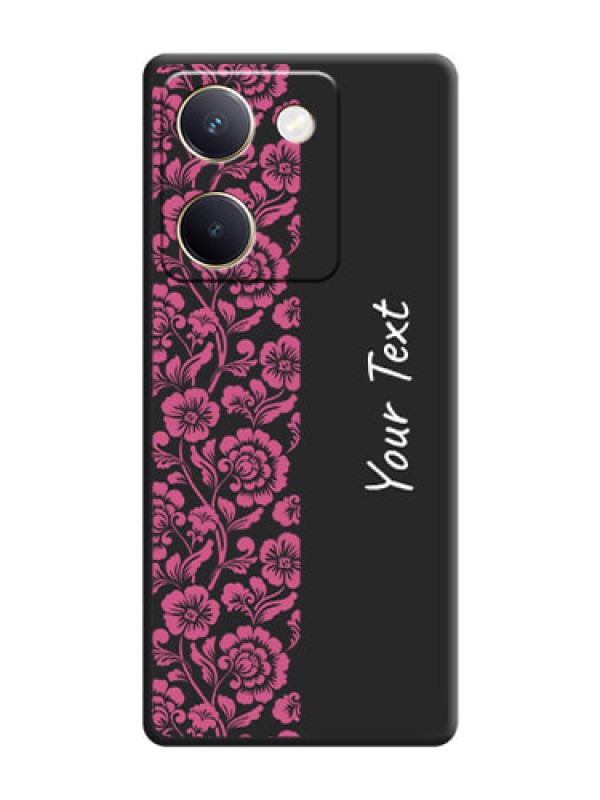 Custom Pink Floral Pattern Design With Custom Text On Space Black Custom Soft Matte Mobile Back Cover - Vivo Y200 Pro 5G