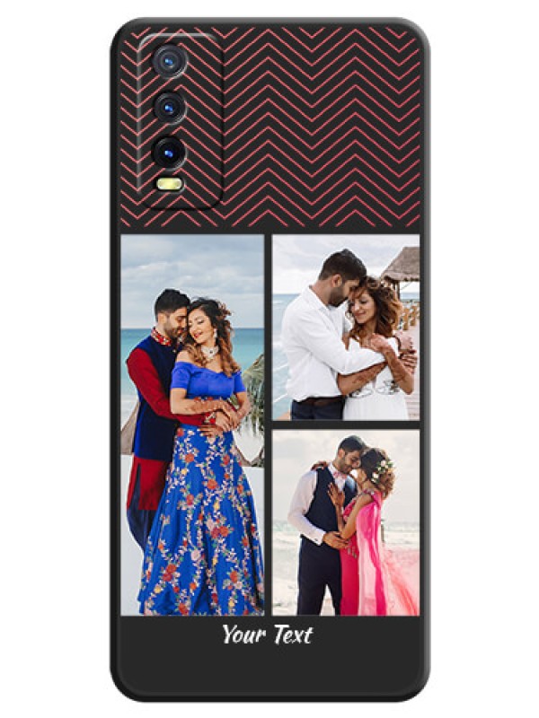 Custom Wave Pattern with 3 Image Holder on Space Black Custom Soft Matte Back Cover - Vivo Y20A