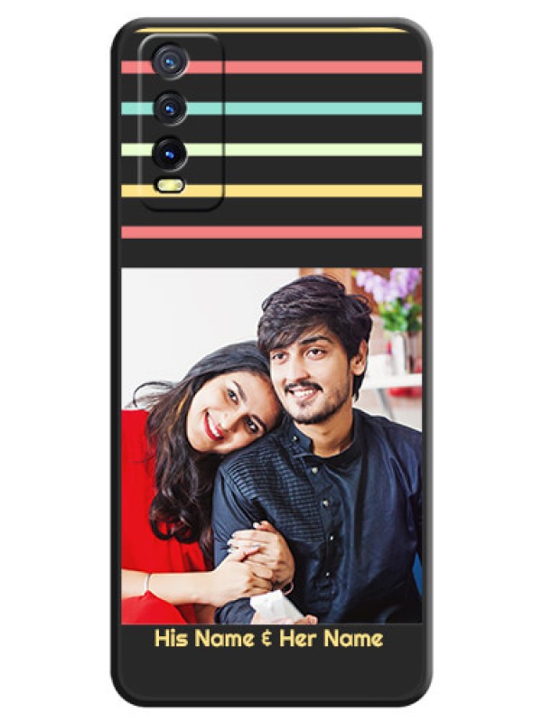 Custom Color Stripes with Photo and Text on Photo on Space Black Soft Matte Mobile Case - Vivo Y20A
