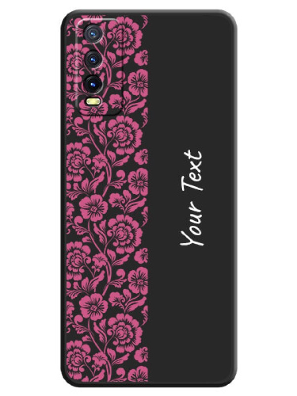 Custom Pink Floral Pattern Design With Custom Text On Space Black Personalized Soft Matte Phone Covers -Vivo Y20A
