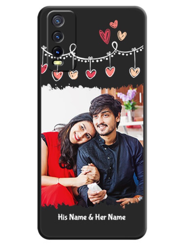 Custom Pink Love Hangings with Name on Space Black Custom Soft Matte Phone Cases - Vivo Y20i