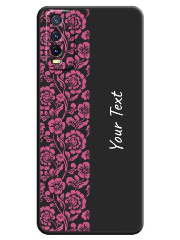 Custom Pink Floral Pattern Design With Custom Text On Space Black Personalized Soft Matte Phone Covers -Vivo Y20I
