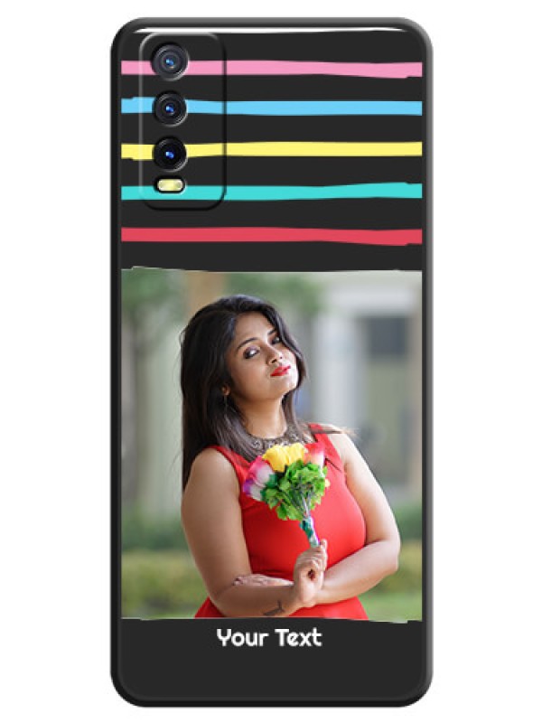 Custom Multicolor Lines with Image on Space Black Personalized Soft Matte Phone Covers - Vivo Y20T