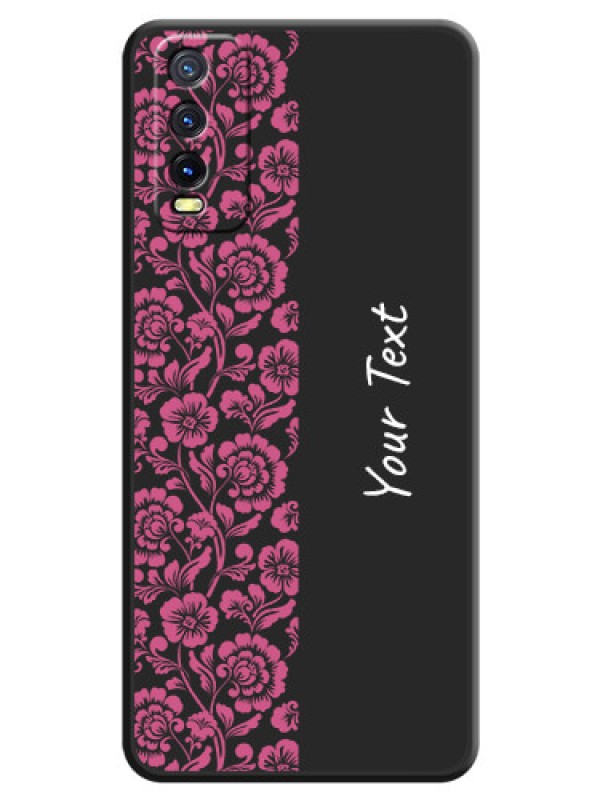 Custom Pink Floral Pattern Design With Custom Text On Space Black Personalized Soft Matte Phone Covers -Vivo Y20T