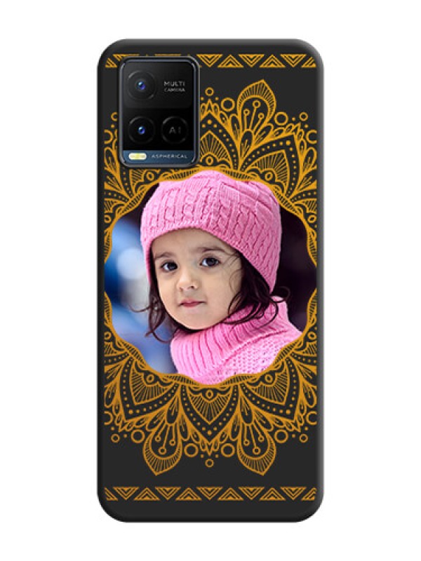 Custom Round Image with Floral Design on Photo on Space Black Soft Matte Mobile Cover - Vivo Y21