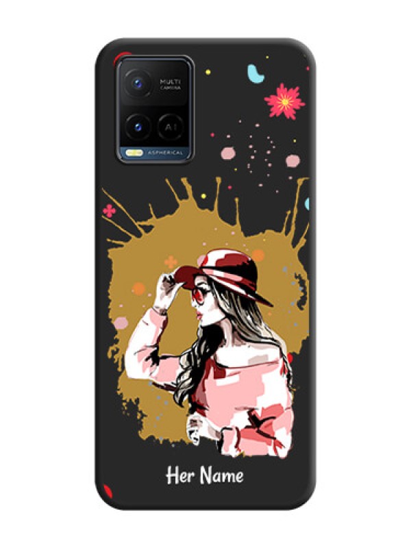 Custom Mordern Lady With Color Splash Background With Custom Text On Space Black Personalized Soft Matte Phone Covers -Vivo Y21