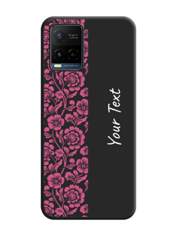 Custom Pink Floral Pattern Design With Custom Text On Space Black Personalized Soft Matte Phone Covers -Vivo Y21