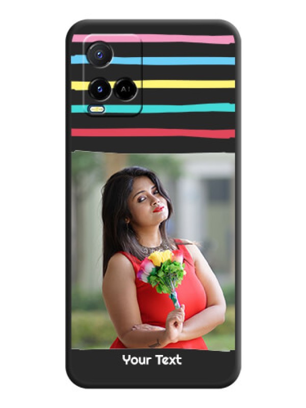 Custom Multicolor Lines with Image on Space Black Personalized Soft Matte Phone Covers - Vivo Y21A