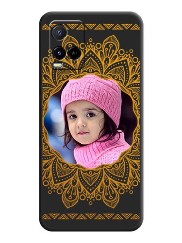 Custom Round Image with Floral Design on Photo on Space Black Soft Matte Mobile Cover - Vivo Y21A