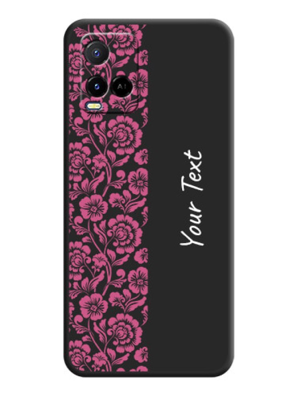 Custom Pink Floral Pattern Design With Custom Text On Space Black Personalized Soft Matte Phone Covers -Vivo Y21A