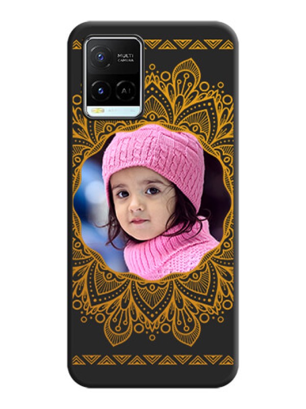 Custom Round Image with Floral Design on Photo on Space Black Soft Matte Mobile Cover - Vivo Y21e
