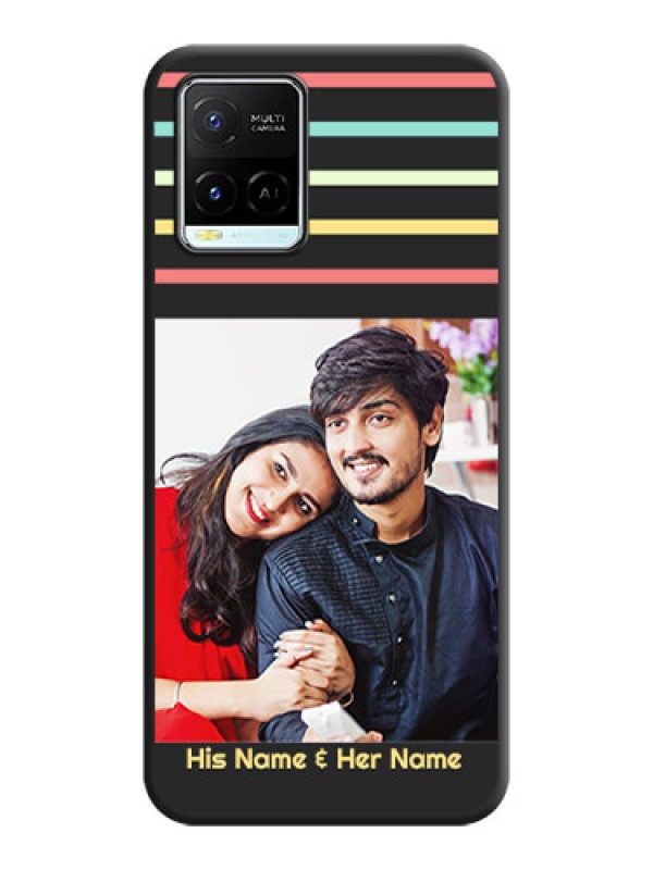 Custom Color Stripes with Photo and Text on Photo on Space Black Soft Matte Mobile Case - Vivo Y21e