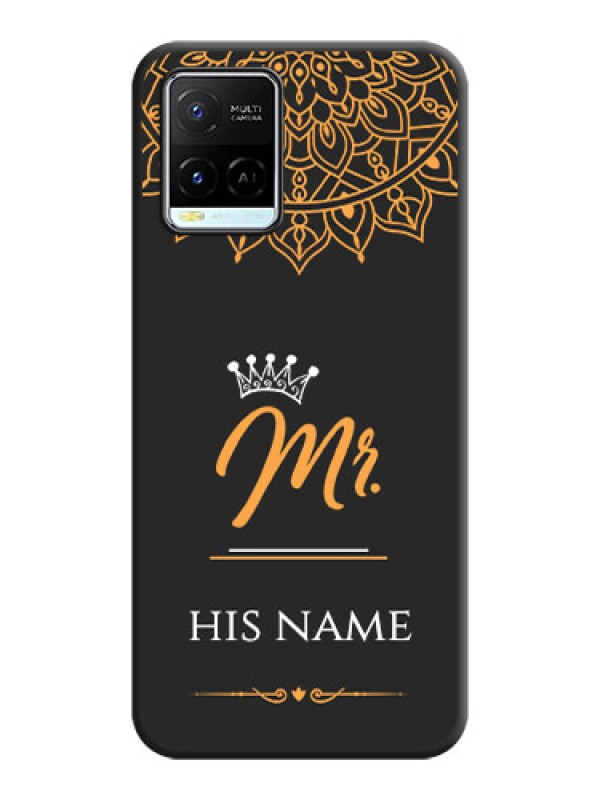 Custom Mr Name with Floral Design  on Personalised Space Black Soft Matte Cases - Vivo Y21e