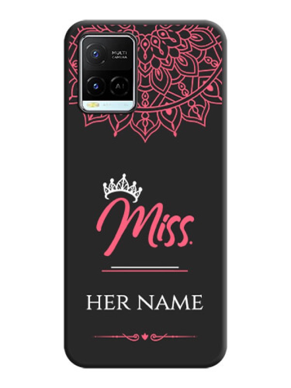 Custom Mrs Name with Floral Design on Space Black Personalized Soft Matte Phone Covers - Vivo Y21e