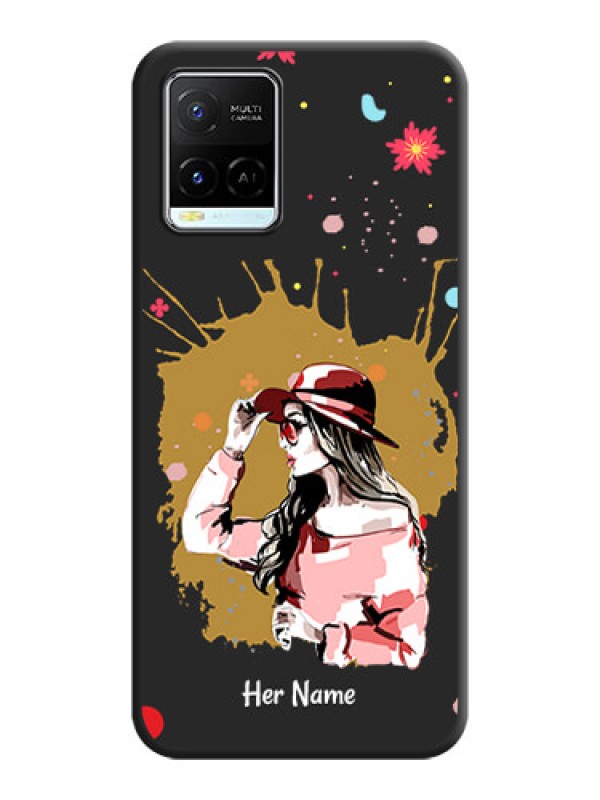 Custom Mordern Lady With Color Splash Background With Custom Text On Space Black Personalized Soft Matte Phone Covers -Vivo Y21E