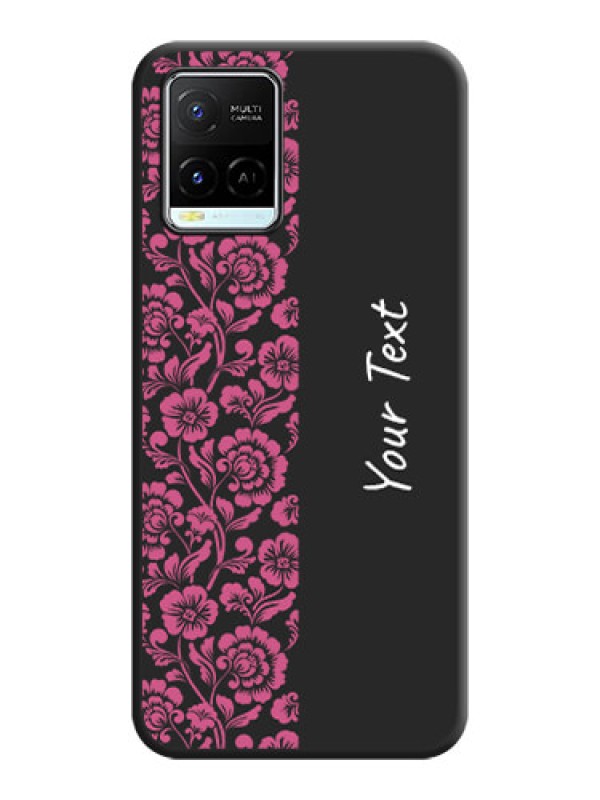 Custom Pink Floral Pattern Design With Custom Text On Space Black Personalized Soft Matte Phone Covers -Vivo Y21E