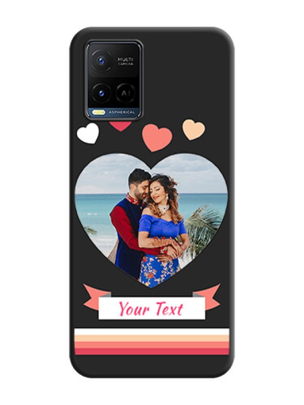 Custom Love Shaped Photo with Colorful Stripes on Personalised Space Black Soft Matte Cases - Vivo Y21G