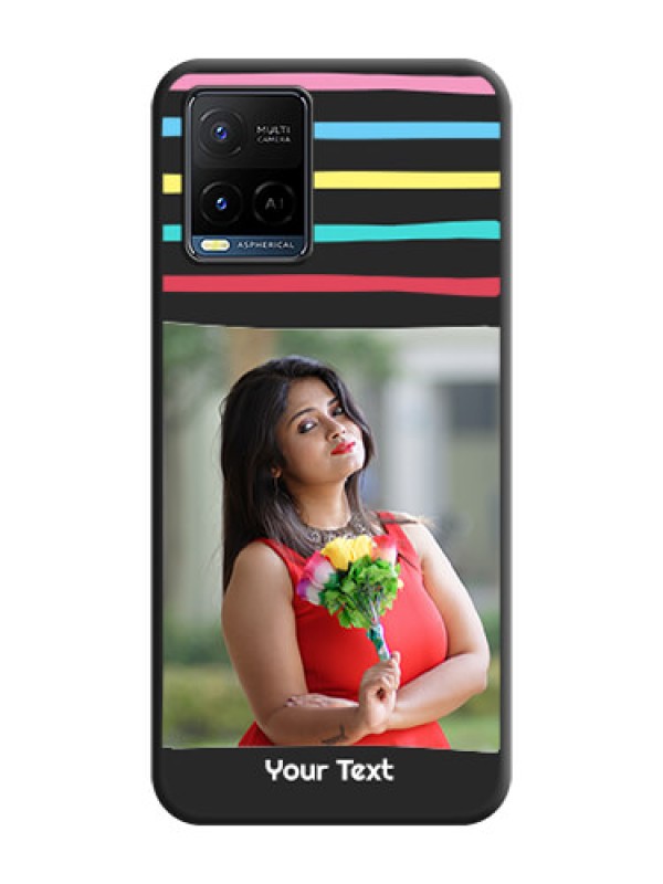 Custom Multicolor Lines with Image on Space Black Personalized Soft Matte Phone Covers - Vivo Y21G