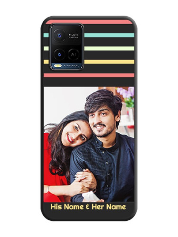 Custom Color Stripes with Photo and Text on Photo on Space Black Soft Matte Mobile Case - Vivo Y21G
