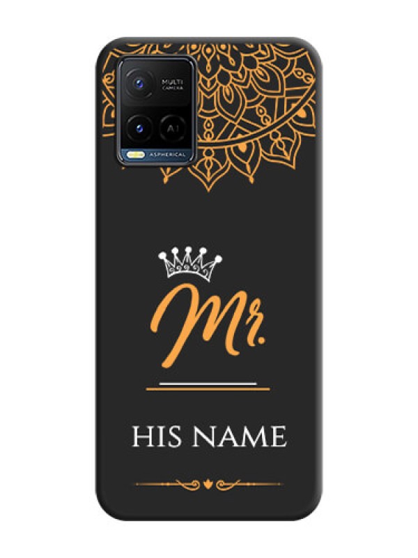 Custom Mr Name with Floral Design  on Personalised Space Black Soft Matte Cases - Vivo Y21G