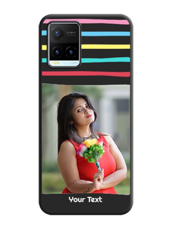 Custom Multicolor Lines with Image on Space Black Personalized Soft Matte Phone Covers - Vivo Y21T