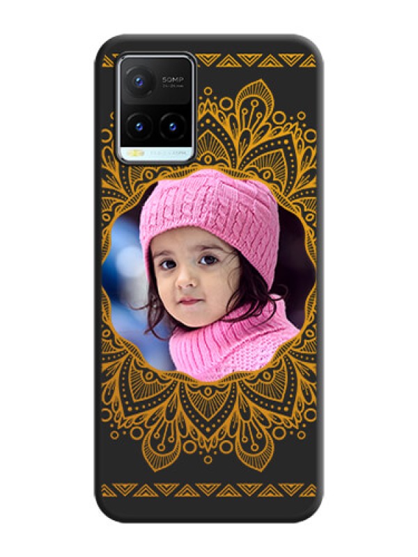 Custom Round Image with Floral Design on Photo on Space Black Soft Matte Mobile Cover - Vivo Y21T