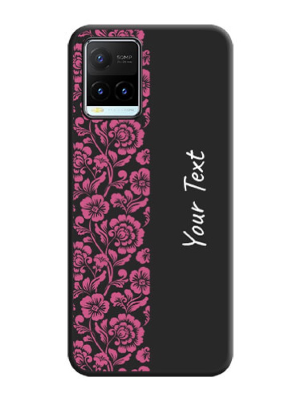 Custom Pink Floral Pattern Design With Custom Text On Space Black Personalized Soft Matte Phone Covers -Vivo Y21T